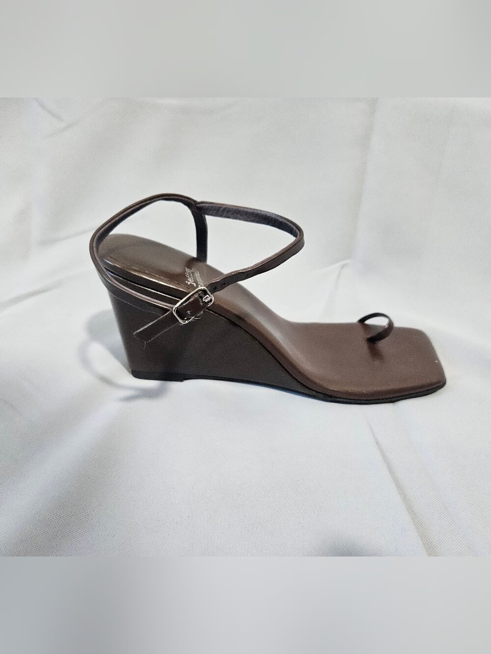 Revolve Jeffrey Campbell 90s Minimalist Square Toe Brown Wedge Sandals Sz 9.5